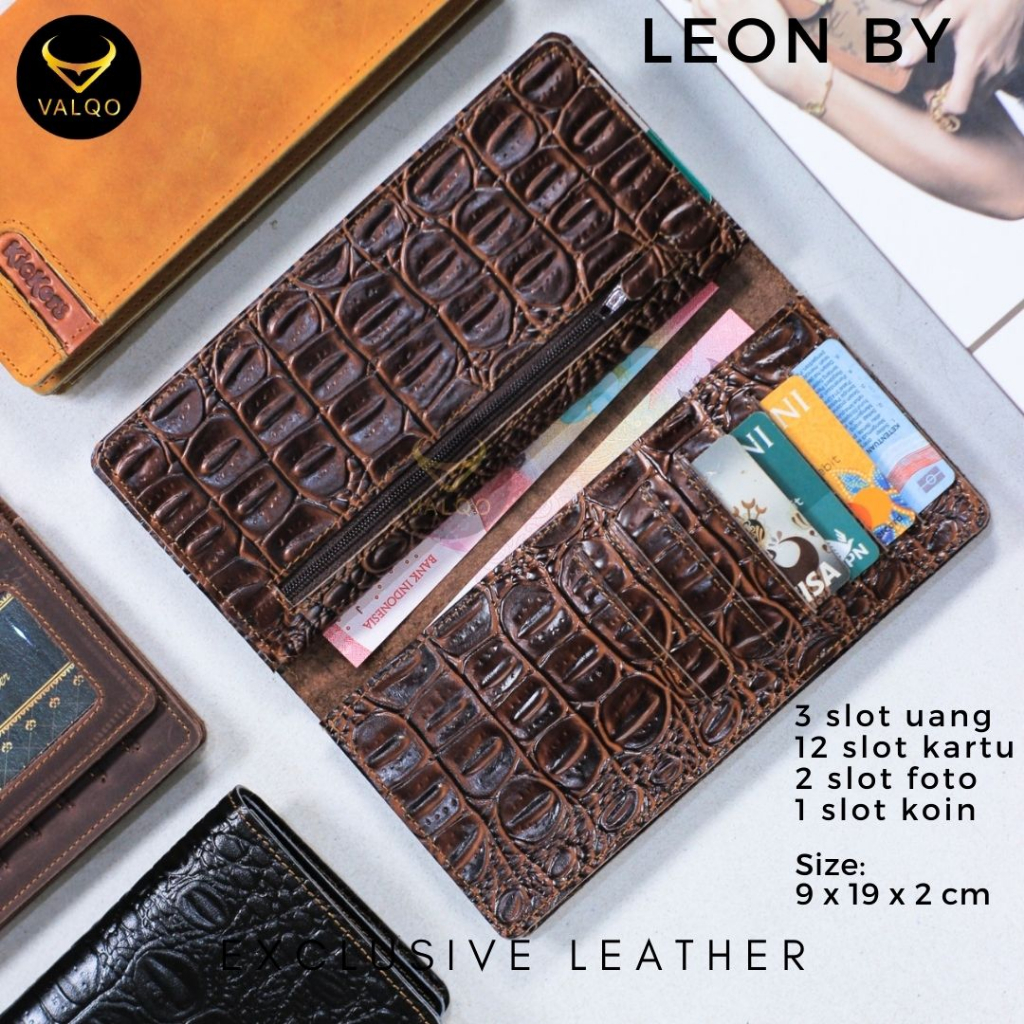 [VALQO] LEON BY Kick Dompet Kulit Sapi Dompet Pria Wanita 12 Kartu 2 Foto