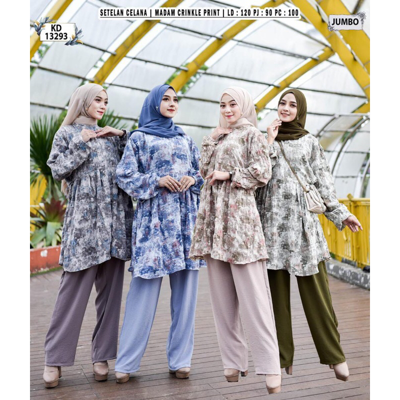 Setelan celana madam crinkle print jumbo