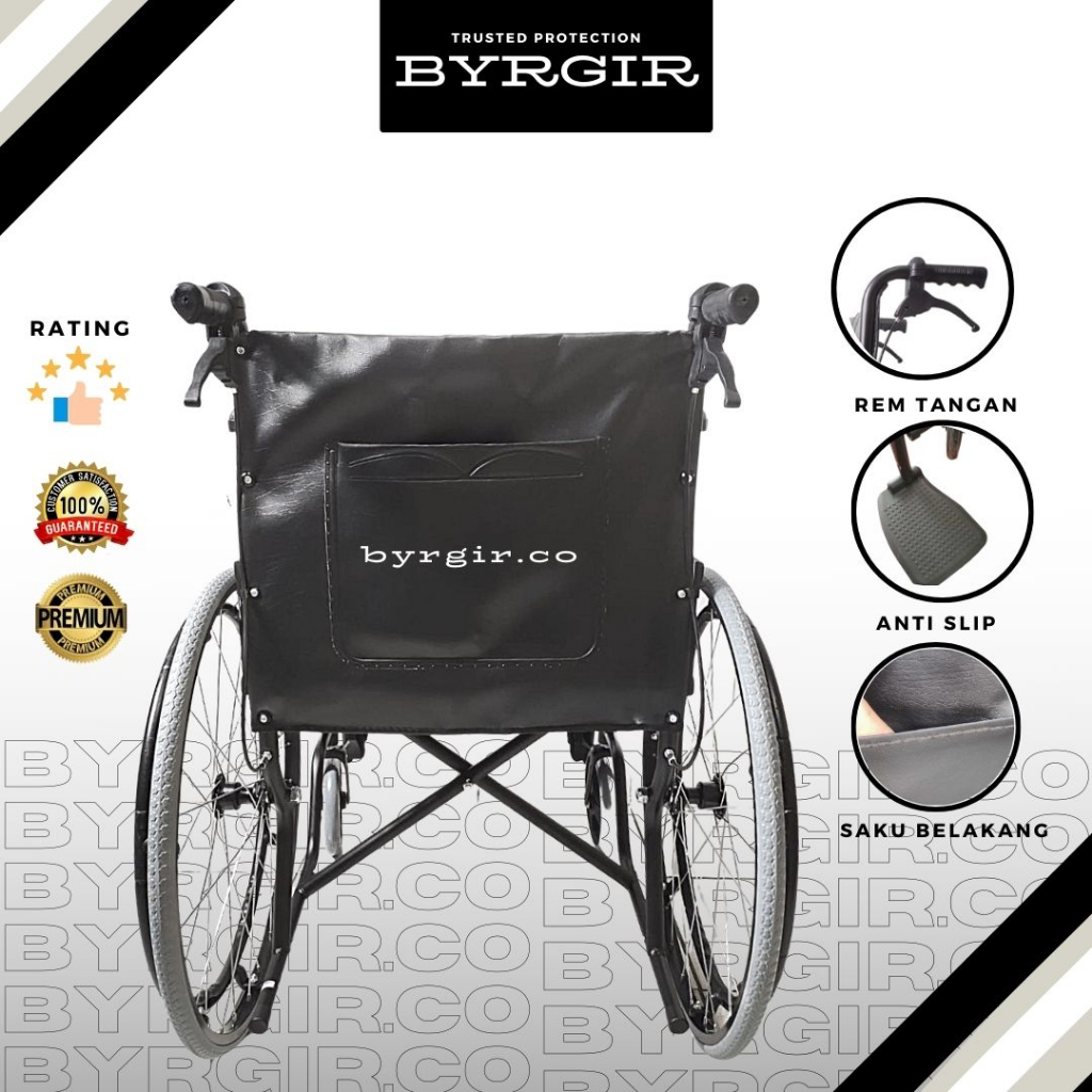 BYRGIR Kursi Roda Standar Lipat Lansia Traveling Wheelchair Jaring Lipat Travel Traveling Lansia Anti Air Foldable Wheel Chair Rumah Sakit Medis Ban Mati KARGO INSTAN CAR