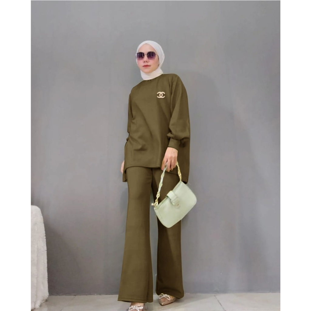 SET RONA KNIT FASHION PAKAIAN WANITA SETELAN ATASAN DAN CELANA HJM