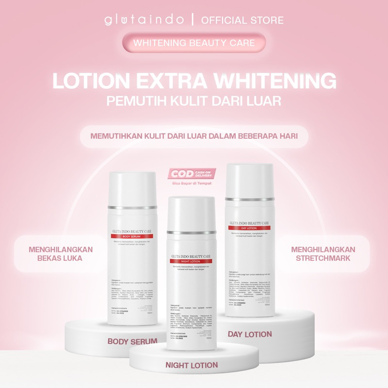 Glutaindo Lotion Extra Whitening - Handbody Pemutih Kulit &amp; Serum Pelembab Seluruh Badan