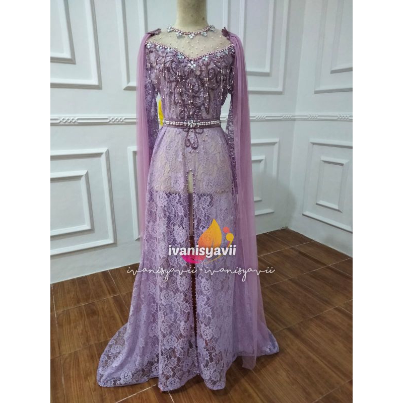 Kebaya Pengantin Cantik / Broklat Ekor Panjang + Slayer - Pink