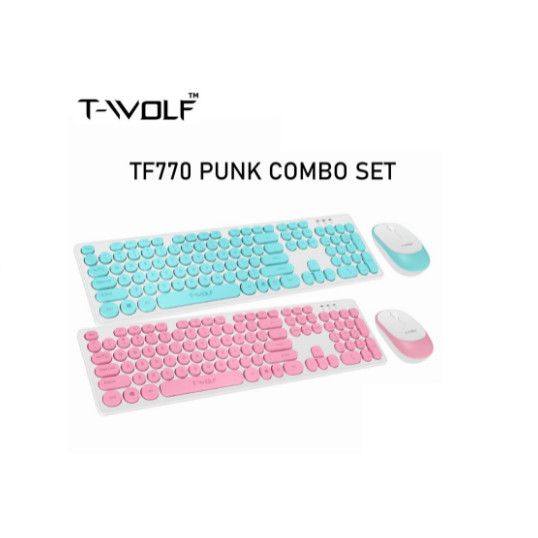 Keyboard mouse t-wolf wireless 2.4ghz membrane 104 keys fullsize optical 1200dpi 3d slim tf-770 twolf tf770