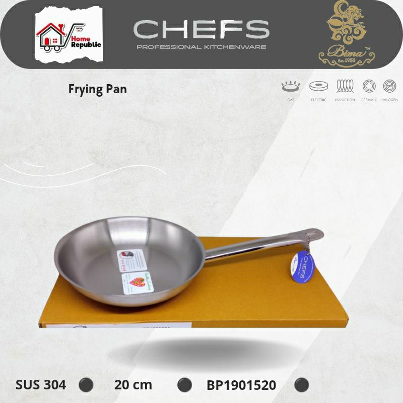 BIMA CHEF CHEFS FRYING PAN 3PLY STAINLESS 304 20CM BP1901520 PENGGORENGAN BIMA SUS304