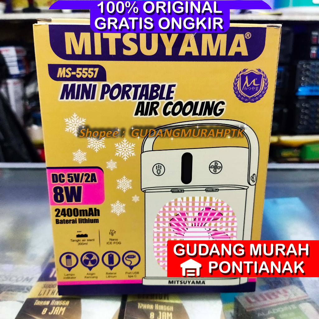 Air Cooler Portable Ac Mini Hembusan Kabut Dingin Dapat di isi Air Mitsuyama MS-5557 Rechargeable 2400mAh Original