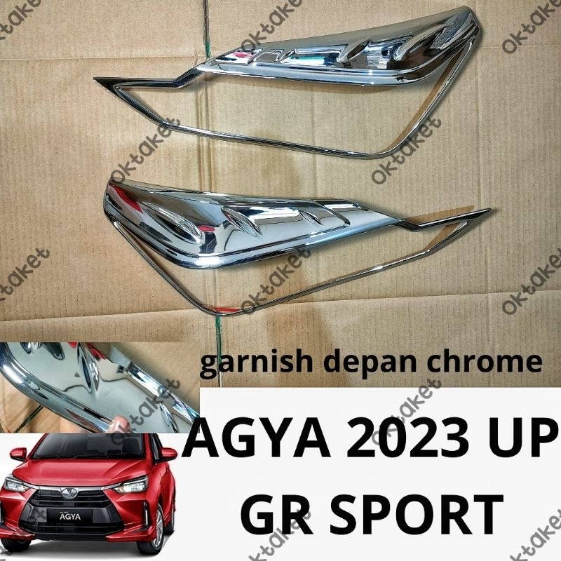 garnish lampu depan Agya 2023 2024 2025 Gr Sport Hitam Chrome Carbon