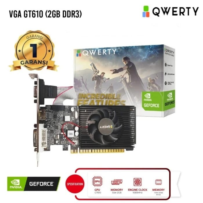 VGA Card Nvdia Geforce Qwerty GT610 2GB DDR3 64 Bit Garansi Resmi