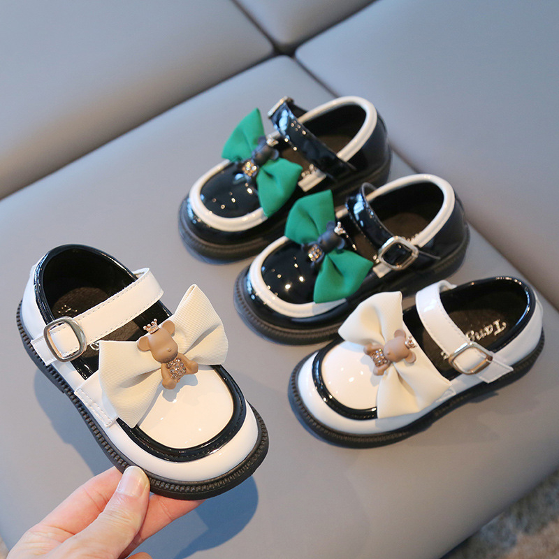 1001 IMPORT Sepatu Flatshoes Anak Perempuan Glossy Pita Bear Sepatu Pesta