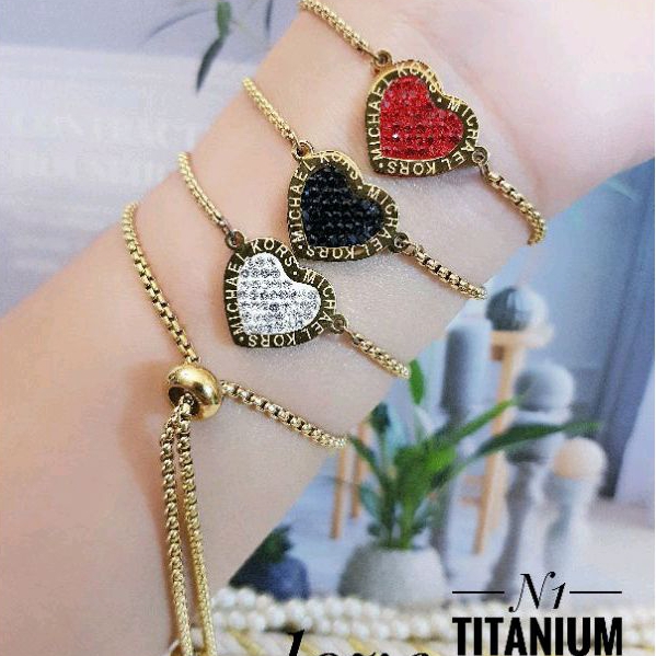 Gelang Serut Titanium Motif Love Permata Perhiasan Fashion Wanita Dewasa 1706a8