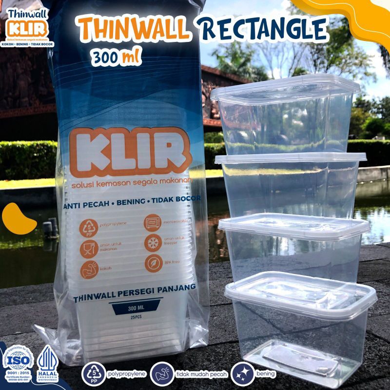 Thinwall PERSEGI PANJANG 300ml + tutup / wadah plastik box dessert kontainer 300ml