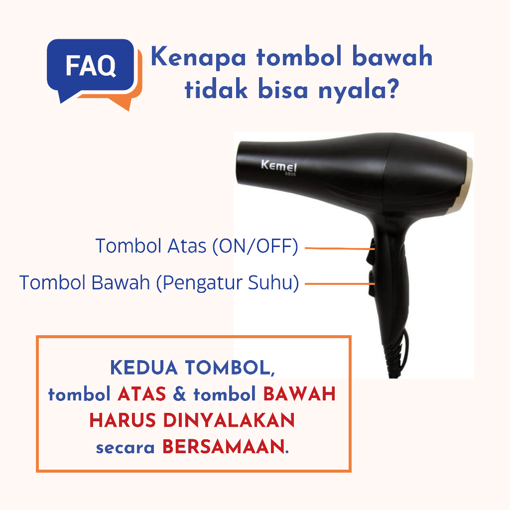 HAIR DRYER PENGERING RAMBUT PANAS DINGIN  2 in 1 HAIR DRYER PROFESIONAL 2 SPEED KEMEI