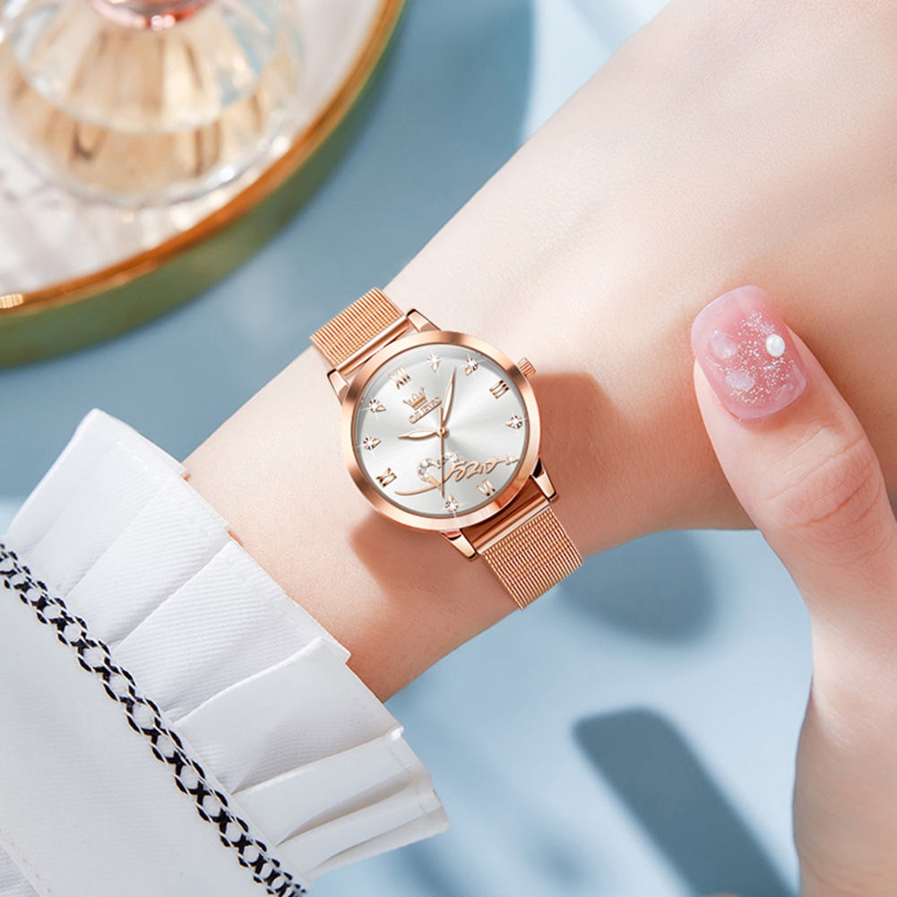 OLEVS Jam Tangan Wanita Original Anti Air Tahan Kecil Branded Elegan Analog Rose Gold Ultra-thin Women Watch