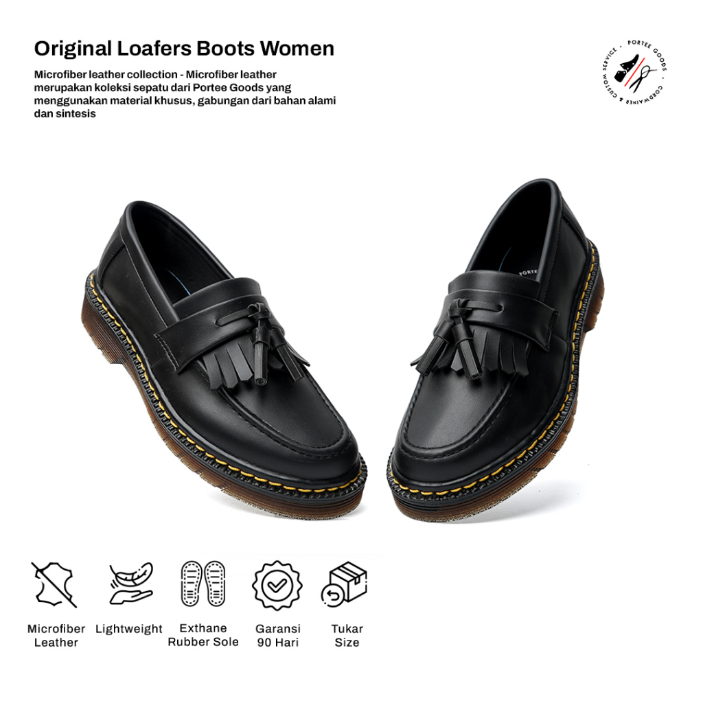 Sepatu Boots Wanita Portee Goods Original Loafers Hitam