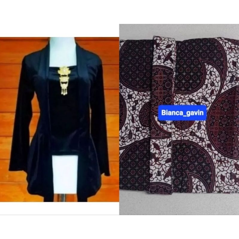 [1 Set] Kebaya Bludru Hitam + Jarik Instan, Truntum Keong Cantik