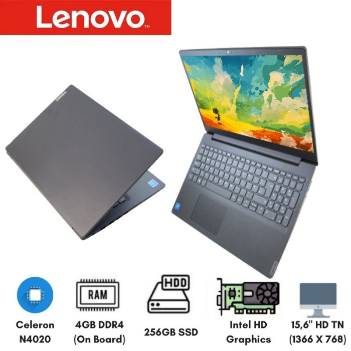 Lenovo V15 IGL N4020 4GB 256GB 15,6 HD Windows 11 Laptop Sekolah Kantor