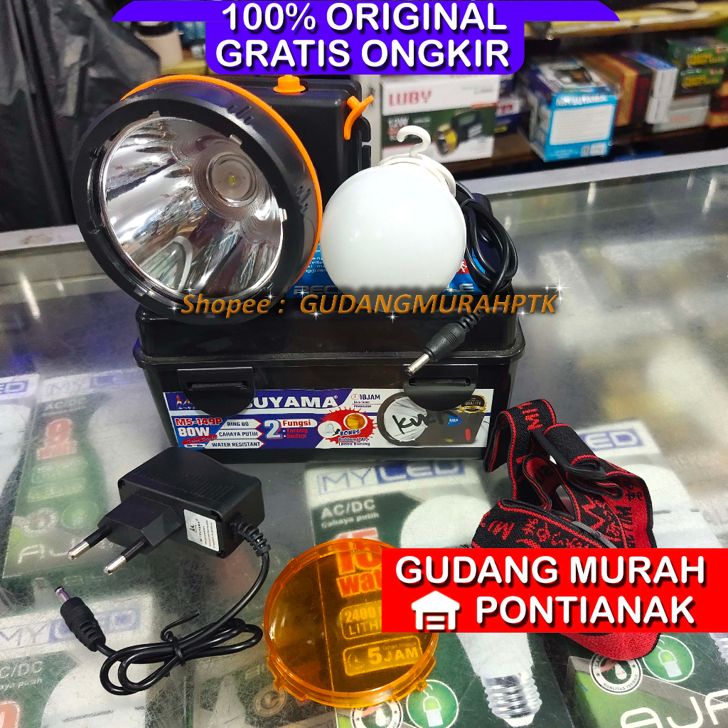 Senter Kepala Senter Sakelar ON OFF 80 Watt Senter Terang Cahaya PUTIH Senter Jarak Jauh Free Bohlam Headlamp Super Terang Tembus embun MS 149 MS-149