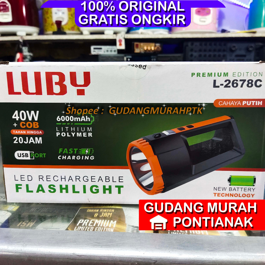 Senter Pegang LED Super Terang LUBY 2 in 1 L-2678C PREMIUM EDITION 40W +COB Tahan 20JAM