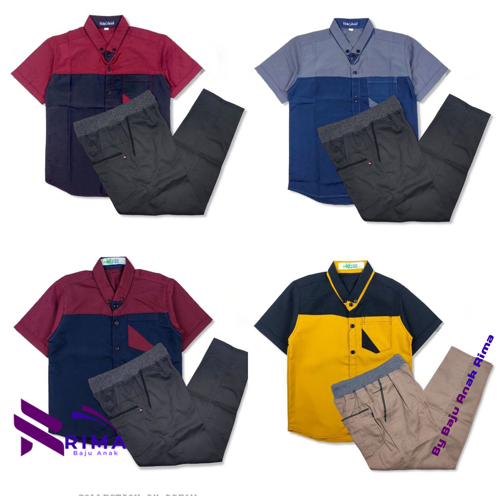 Cod/Gratis Ongkir/Setelan Kemeja Anak Cowok Kombinasi Dua Warna dengan Bahan Premium yang Menarik, D