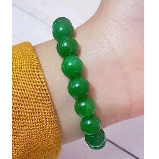 Gelang Giok batu hijau karet cantik264