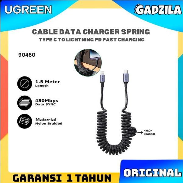 UGREEN Cable Charger Spring Type C To Lightning Kabel Data PD Fast Charging 20W For iPhone 11 12 Pro max Charging + Transfer Data 90480