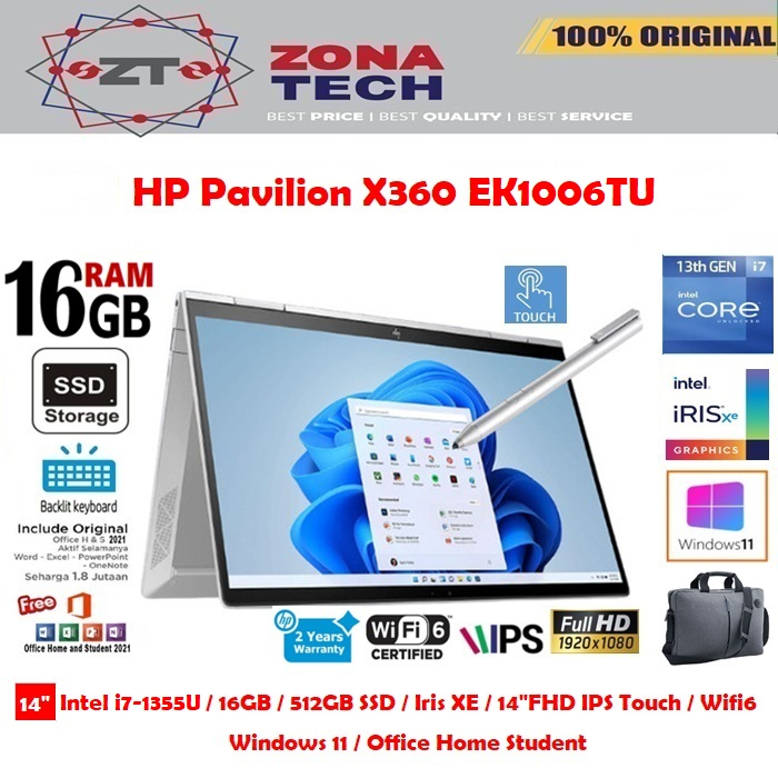 HP PAVILION X360 14 EK1006TU - i7-1355U 16GB 512GB SSD BACKLIT 14&quot;FHD IPS TOUCH W11 OHS