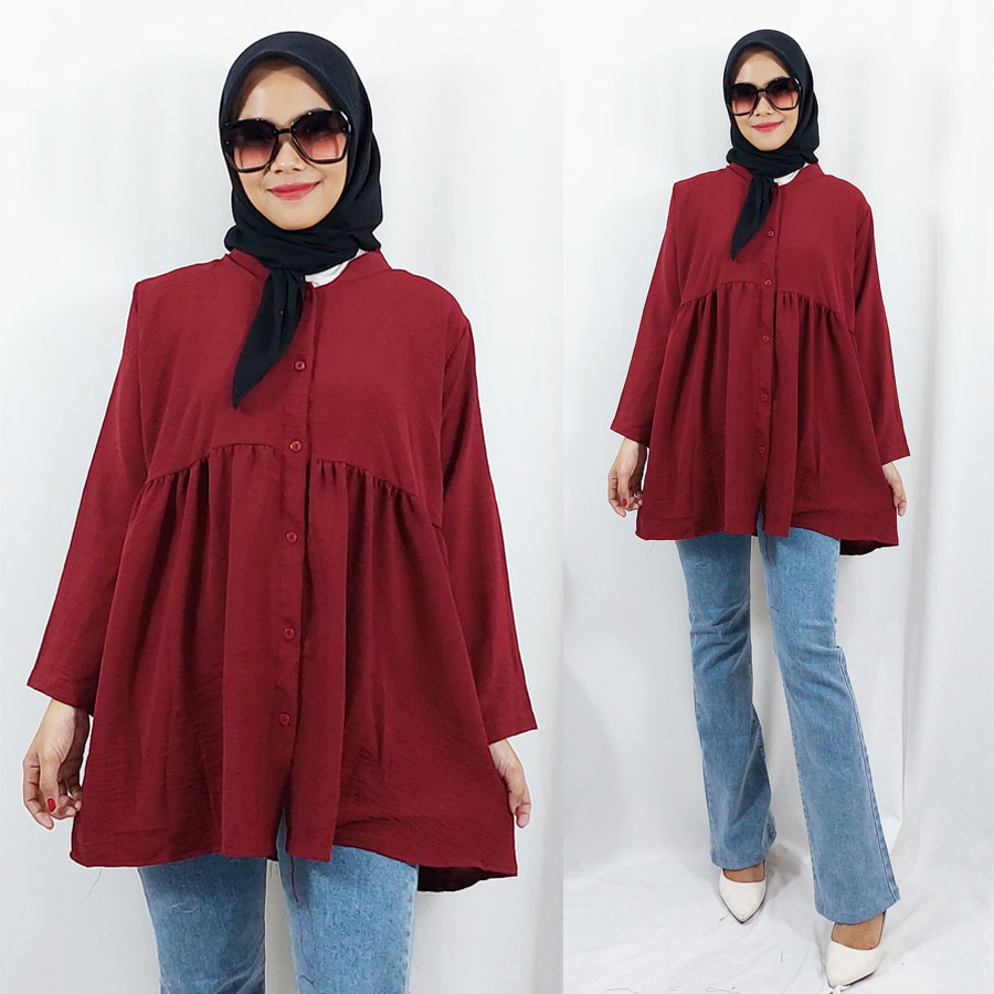 CARLINA DELIA TUNIK BLOUSE MATT CRINGKLE KATUN PREMIUM AIRFLOW JUMBO OVERSIZE