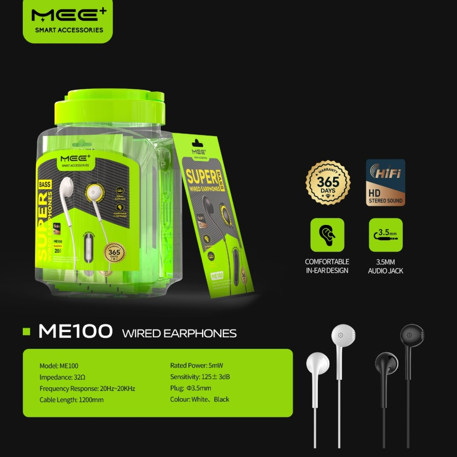 Headset Super Bass MEE+ ME100 - ISI 20 - Earphone With Mic jack 3.5mm