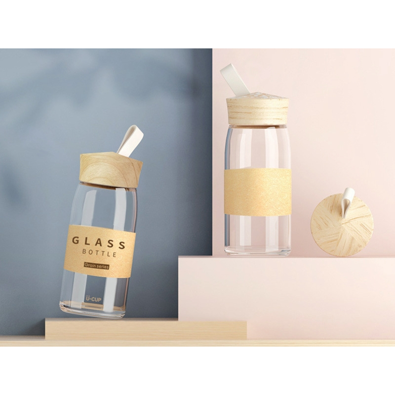 Bottle Glass Botol Minum Estetik  Premium  Botol Minum Kaca Lucu Unik  350ml