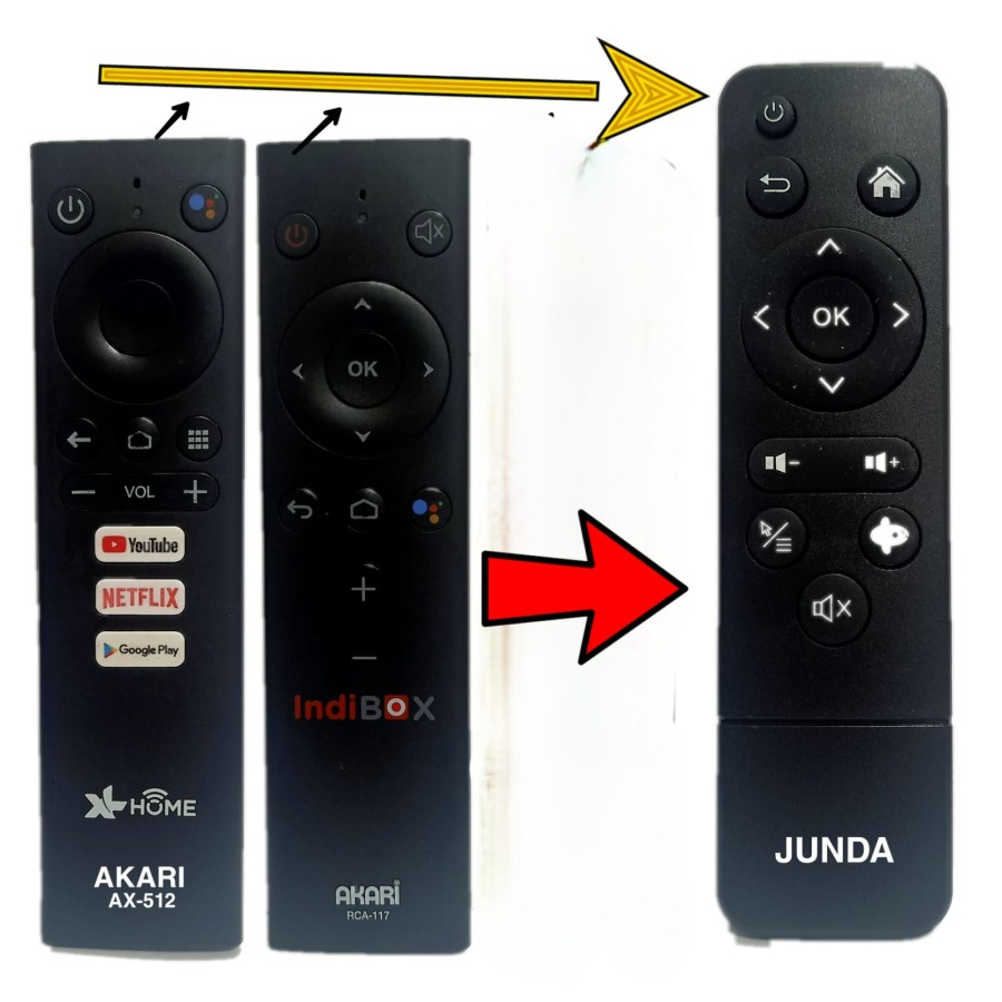 REMOTE STB SET TOP BOX AKARI AX-512 INDIBOX RCA-117 JUNDA RM 012