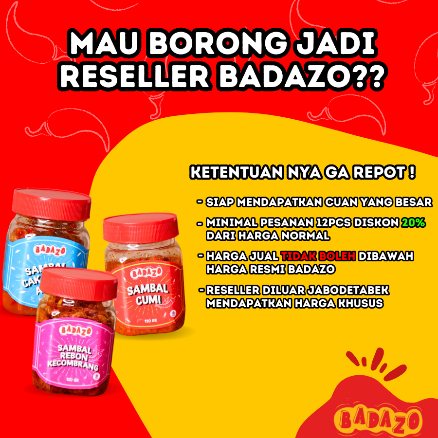 

Paket Kerja sama Lengkap Sambal Badazo isi 12Pcs