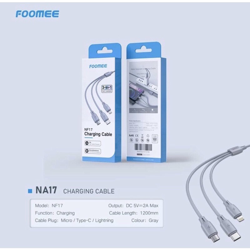 Kabel Data 3 in 1 Foomee NF17 Chatging Cable Micro Type C Lightning