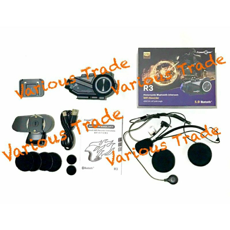 Intercom Freedconn R3 Bluetooth Helm Vlog 2 mic QHD 2K Camera 6 rider