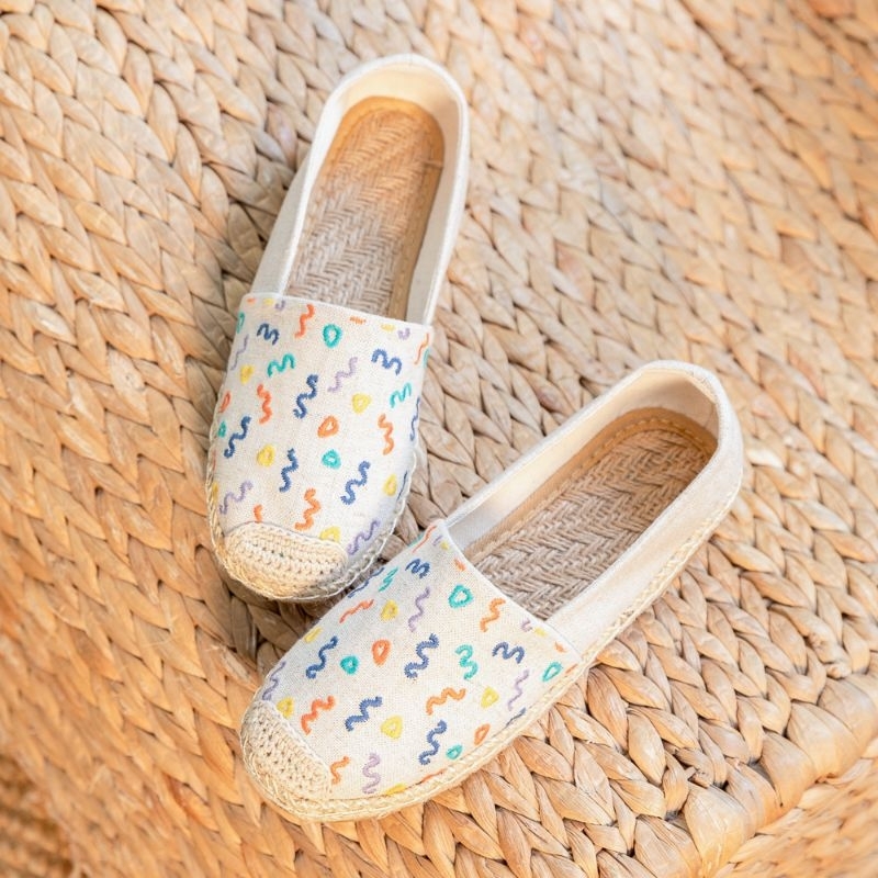 Sepatu korea espadrilles wanita import, slip on Flat kanvas, etnik//murah