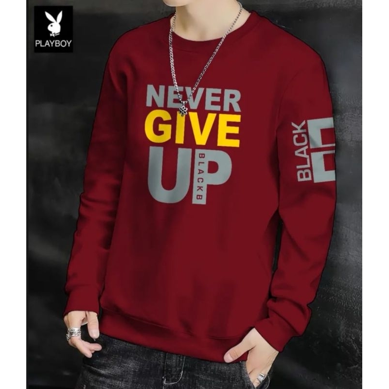 KAOS PRIA ( GIVE UP ) BAJU DISTRO PRIA LENGAN PANJANG MODEL TERBARU