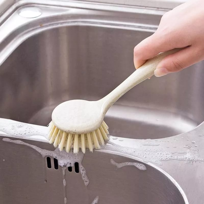 Sikat Cuci dengan gagang Kitchen Brush Kepala Bulat Bundar gagang plastik high quality Bagus kuat pegangan perlengkapan dapur wash bersih kebersihan cute clean serbaguna ready stock siap kirim malang kota instan grab gojek cepat flash