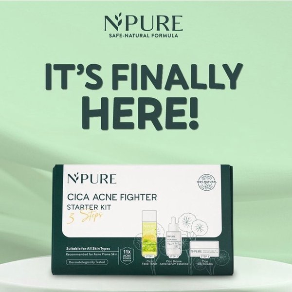 NPURE Anti Acne Starter Kit / Acne Fighter / Toner-Serum-Day Cream / Paket Anti Jerawat / Travel Size