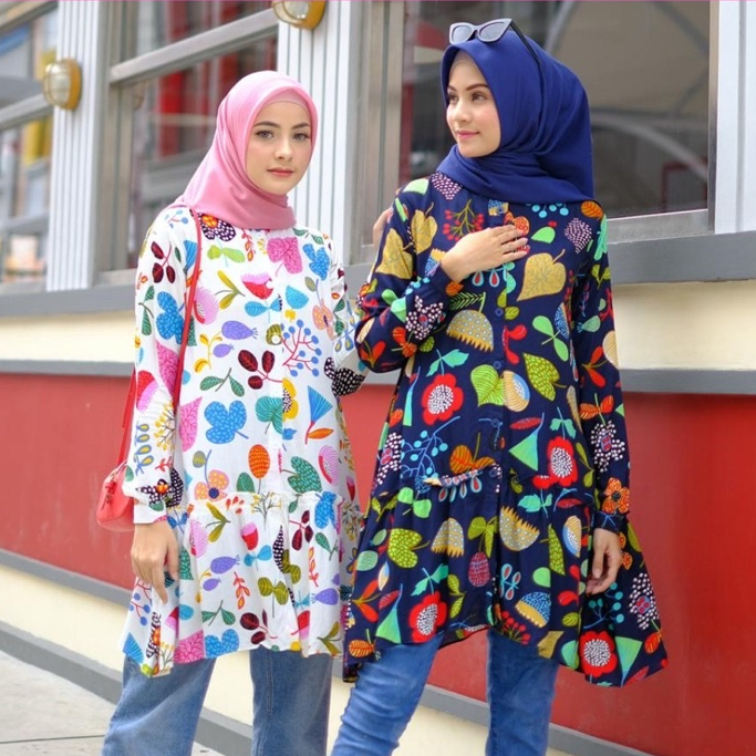 Ounadoutfit tunik colorpop wanita motif kekinian busui / tunik rayon motif / atasan muslim wanita / blouse santai wanita / kemeja kantor wanita