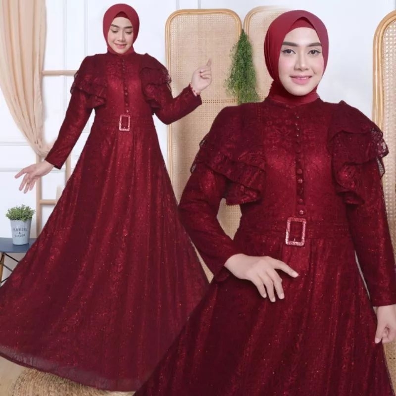 ELISABETH GAMIS PESTA BRUKAT SUPER JUMBO by RAYHANUN ld 90 sampai ld 130 140 150 160 170 180