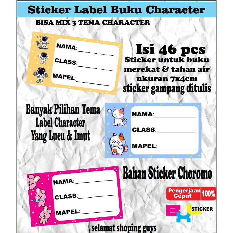 

Sticker Label Buku Pelajaran Character Lucu Murah isi 46 Pcs cepat