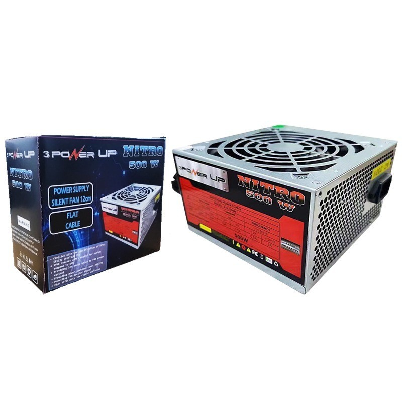 Power Up Nitro PSU 500W - Power Supply 500Watt Silent Fan