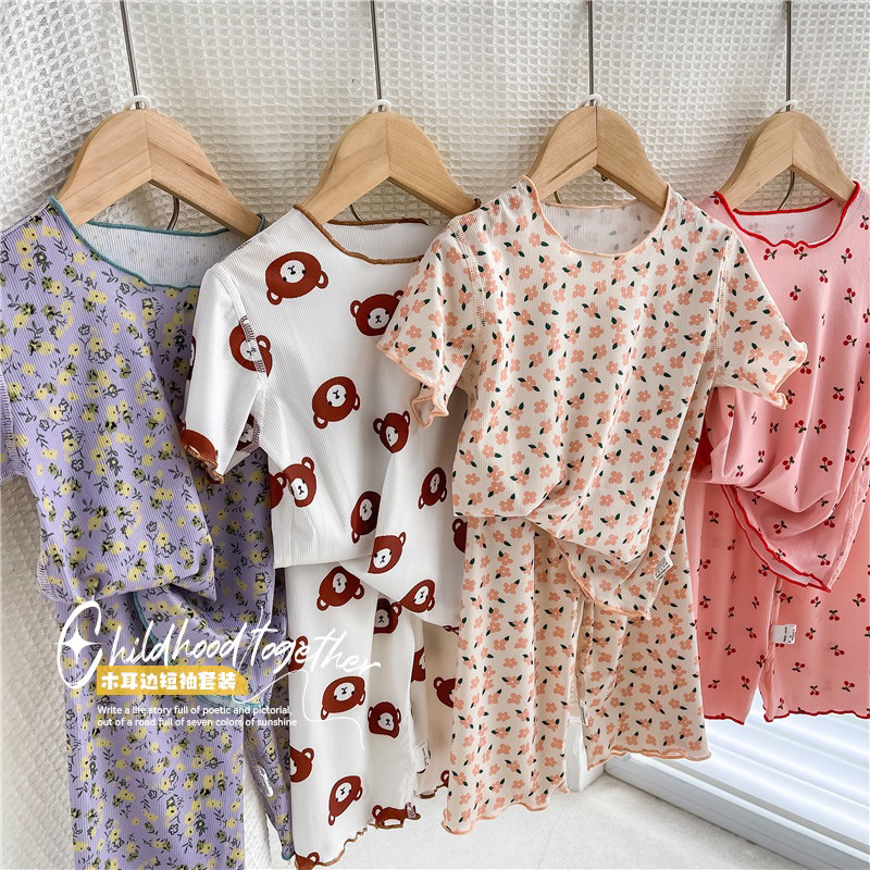 Piyama dua potong/pakaian kasual untuk anak/baju tidur anak/pakaian anak import setelan anak import