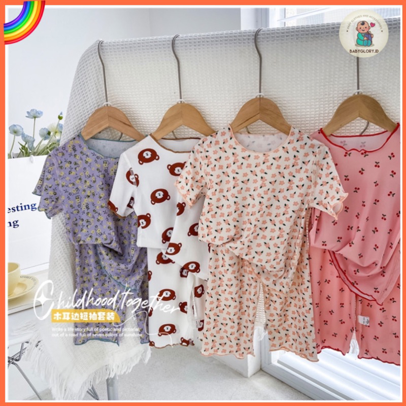 Piyama dua potong/pakaian kasual untuk anak/baju tidur anak/pakaian anak import setelan anak import