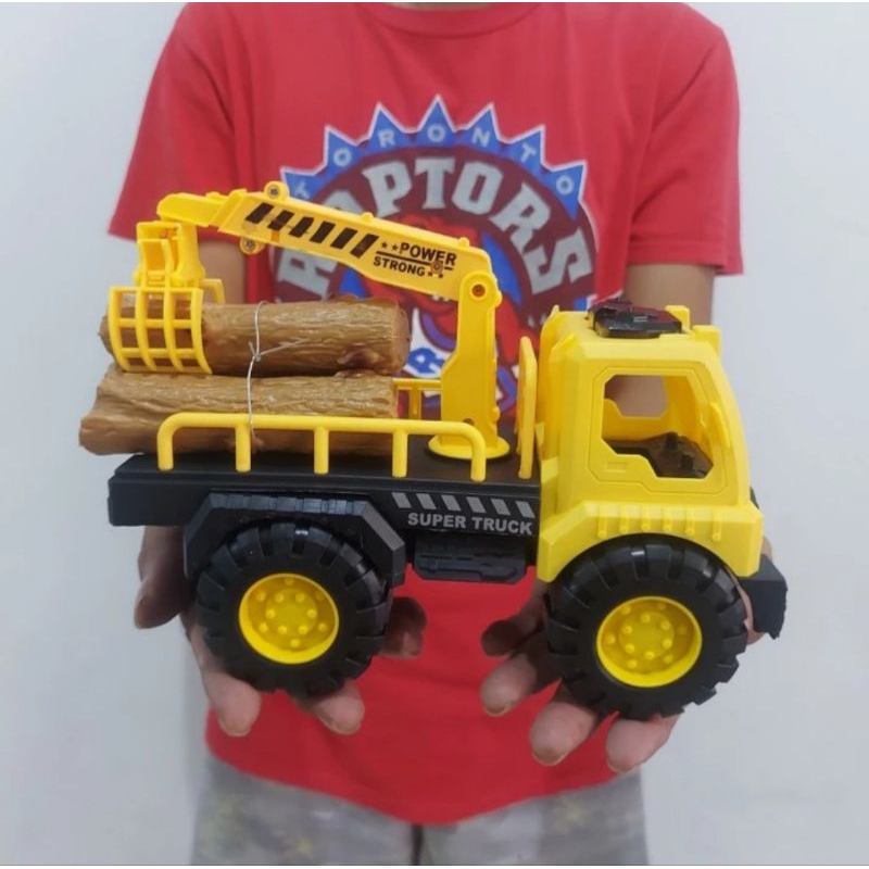 Mainan Truk Crane Angkut Kayu - Miniatur Mobil Mobilan Anak Laki Cowok - Full Kuning