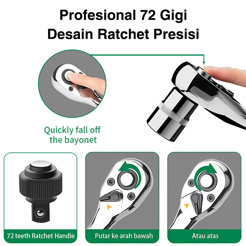 ISKU Gagang Rachet Wrench 1/2 72gigi Panjang 30-43cm Adjustable Kunci Sok Ratchet CR-V Diperpanjang Dapat Diatur