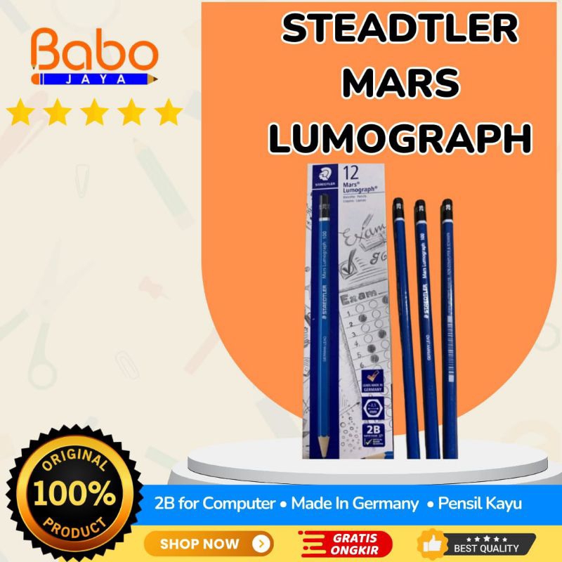 

BABO JAYA PENSIL 2B STAEDLER MARS LUMOGRAPH BIRU , Lulus Uji Computer Original Asli ECER / PACK