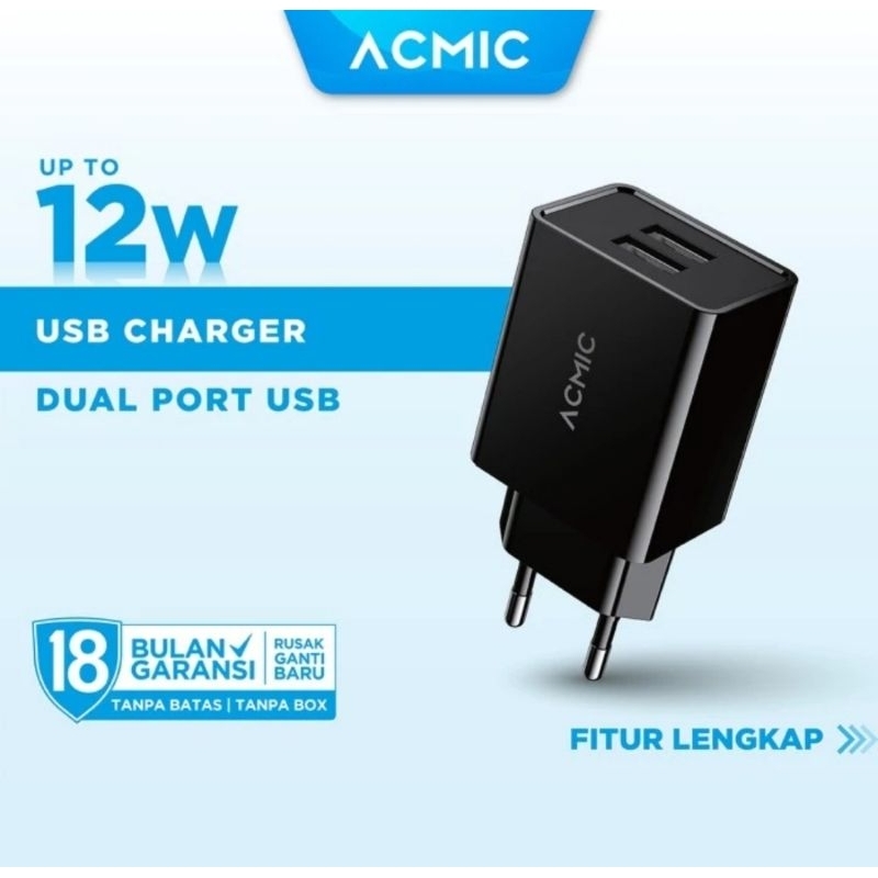ACMIC CWCO2 Dual Usb Wall Charger Fast Charging 12W