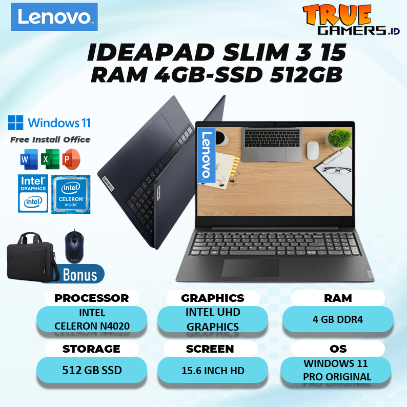 Laptop Lenovo Ideapad Slim 1 14 ATHLON SILVER 3050U RAM 12GB 256SSD 14/15 Inch