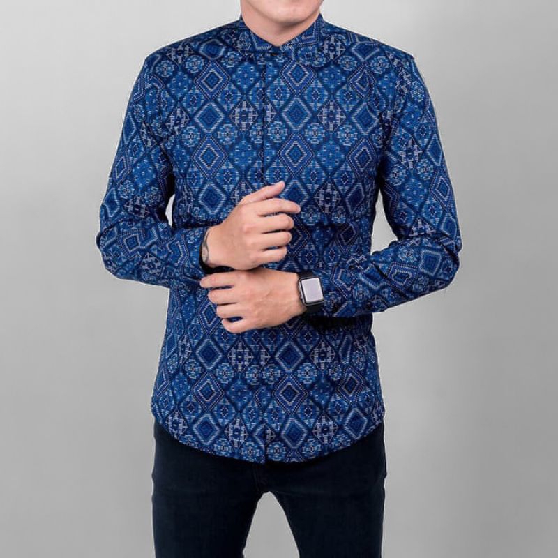 Kemeja Batik Pria Songket Lengan Panjang , Songket Premium , Batik Pria Asli Tenunan