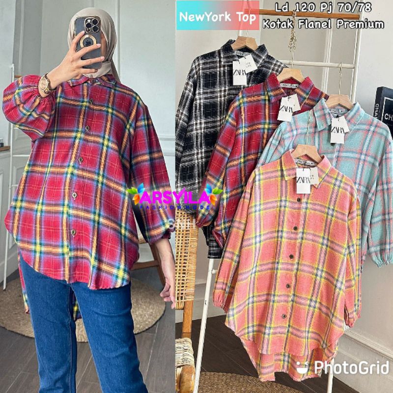 Newyork Top - Atasan Wanita Terkini - Baju Blouse Tunik Flanel - Atasan Oversize - Sizs Jumbo LD 120