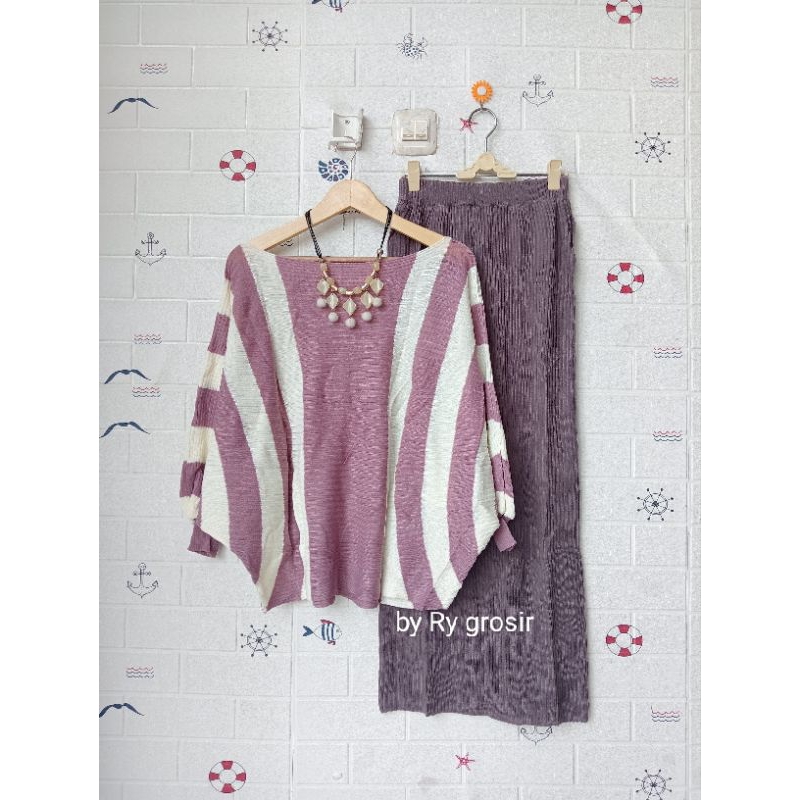One Set wanita Batwing Rok Rajut